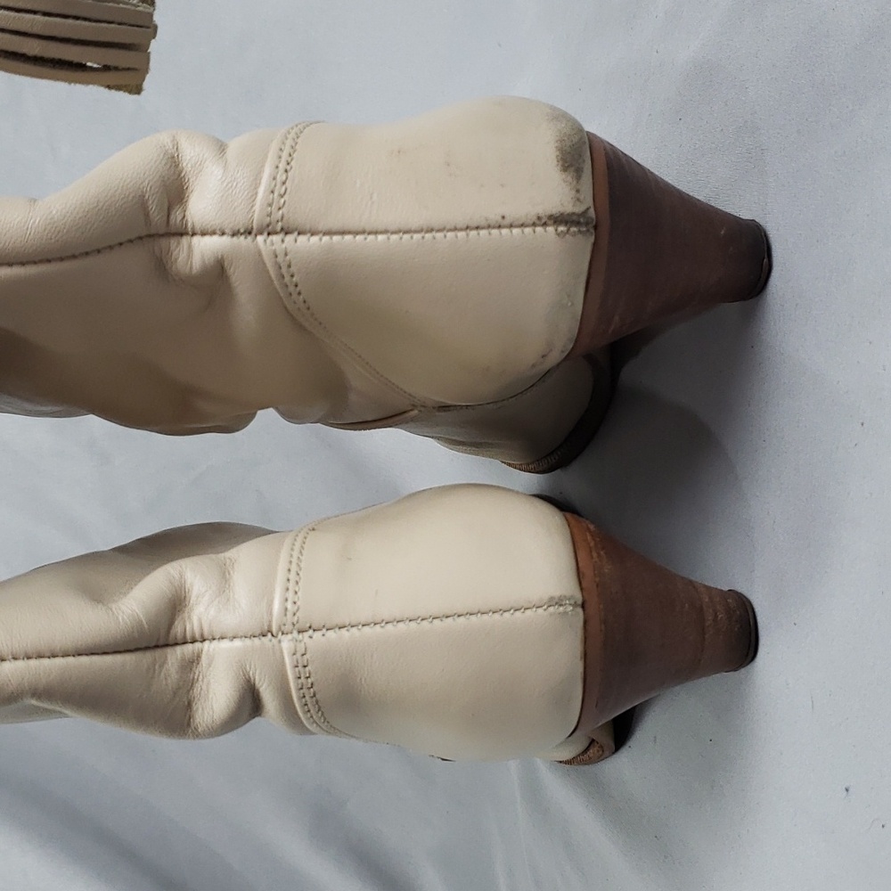 Vtg. Dingo Cowgirl Boots Leather Cream Color - Picture 6 of 10